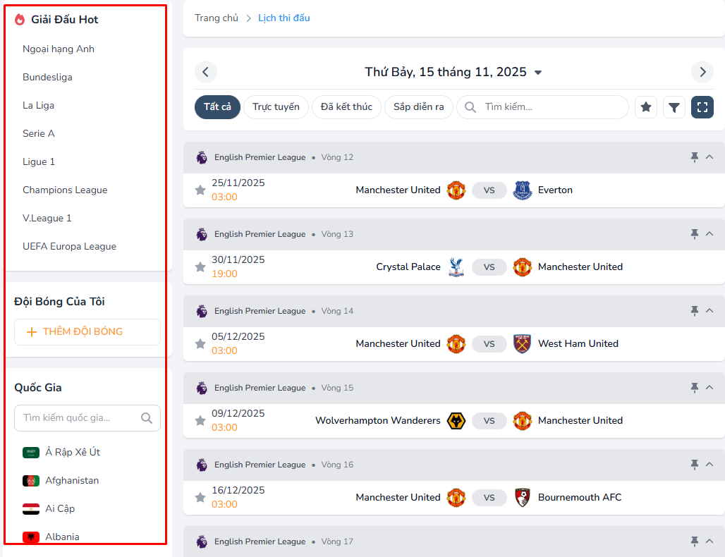 Chọn mục Ngoại Hạng Anh Chọn mục Ngoại Hạng Anh